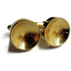 Shields Gold Tone Round Concave Cufflinks Tux Shirt Dress Suit Vintage